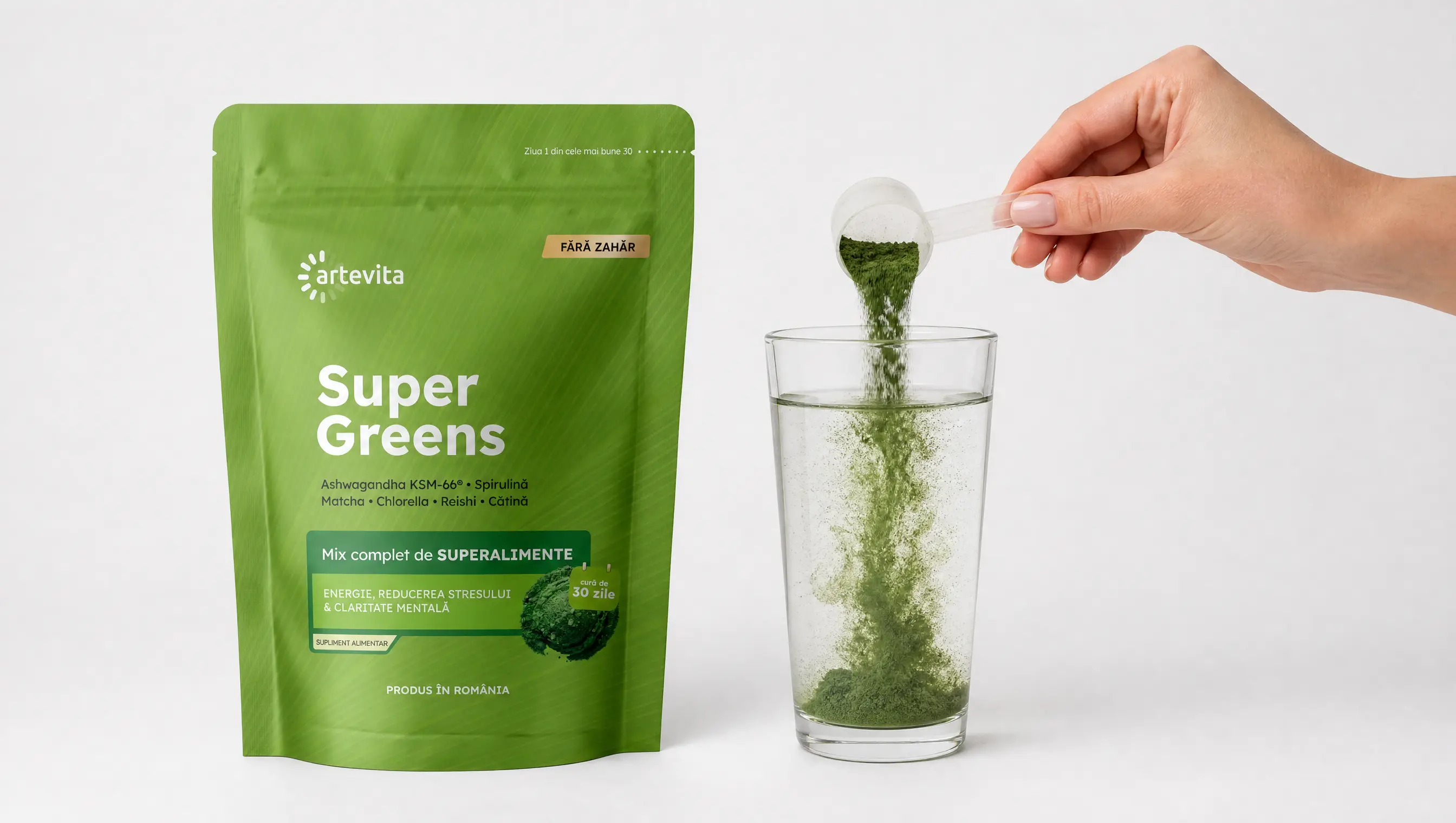 Super Greens — Energie, reducerea stresului & claritate mentală · Fără zahăr