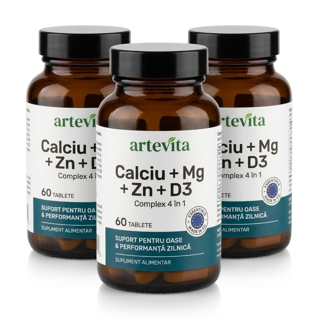 Pachet Calciu + Mg + Zn + D3 — 2+1 Gratis — Artevita
