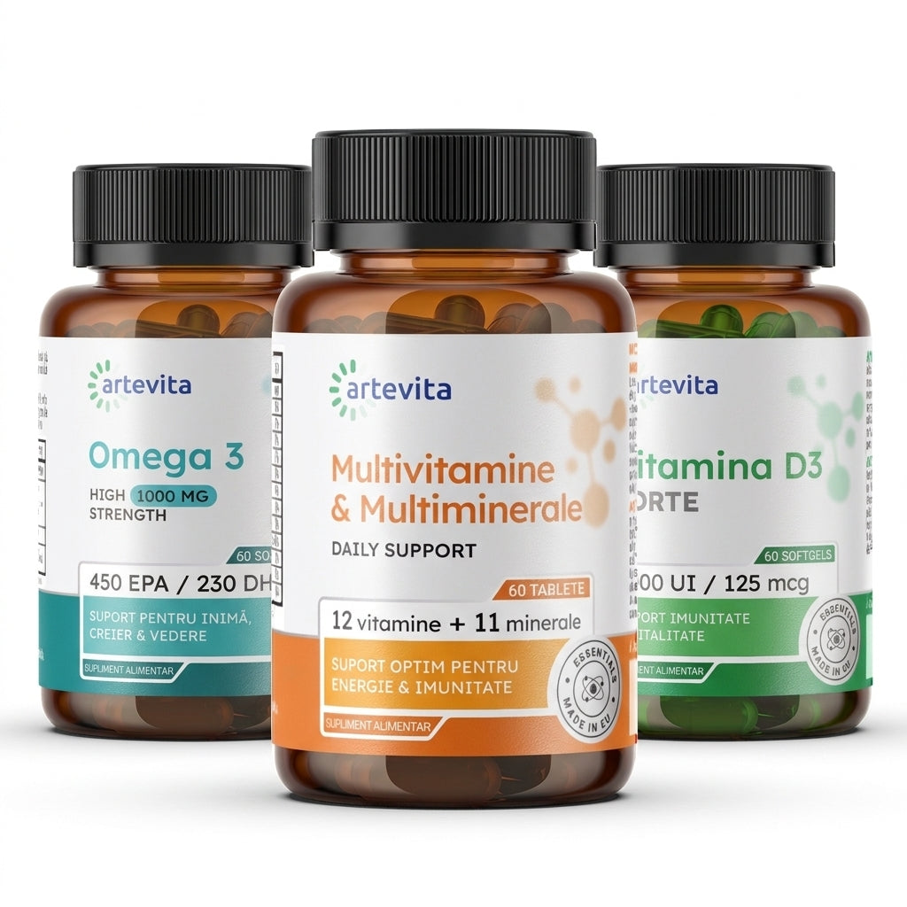 Pachet Fundația Zilnică — multivitamine, D3 și Omega 3 — Artevita