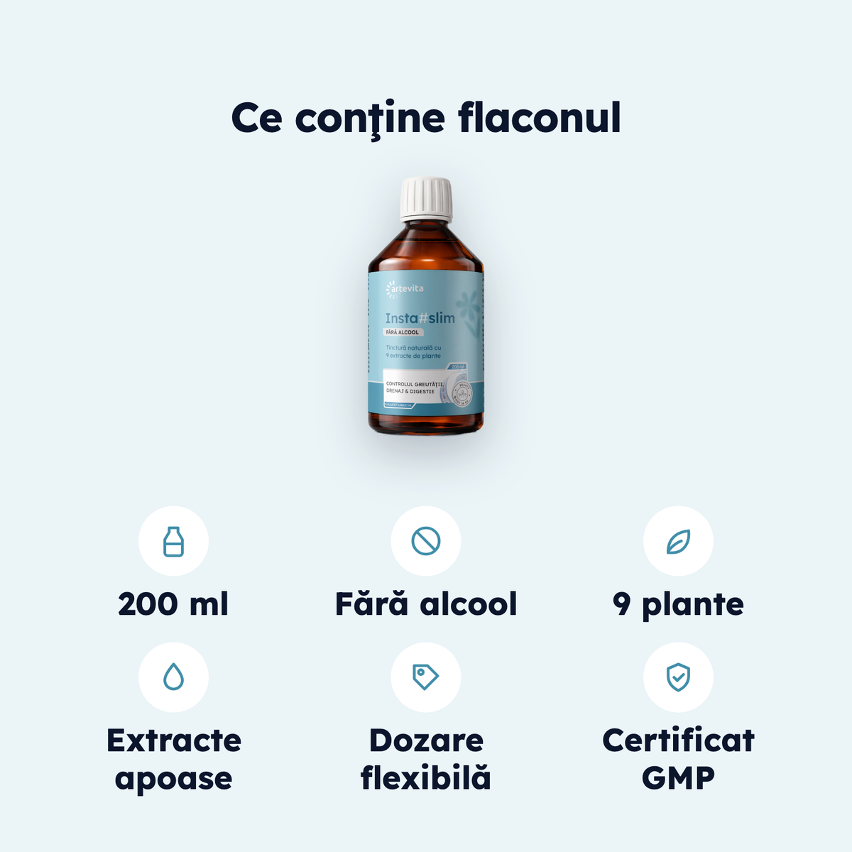 Insta#slim FĂRĂ ALCOOL — specificaţii şi conţinut